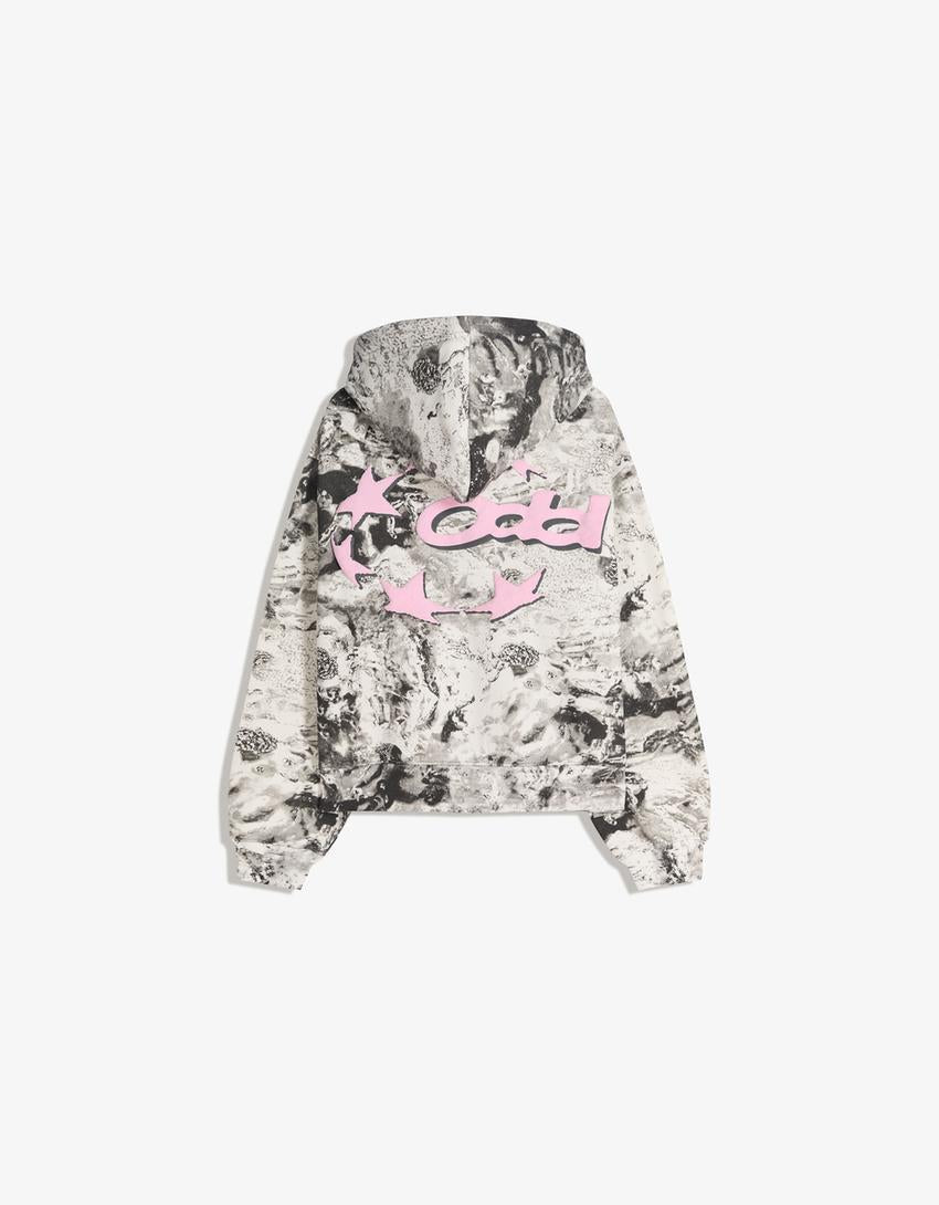 BLOUSON COURT À CAPUCHE IMPRIMÉ