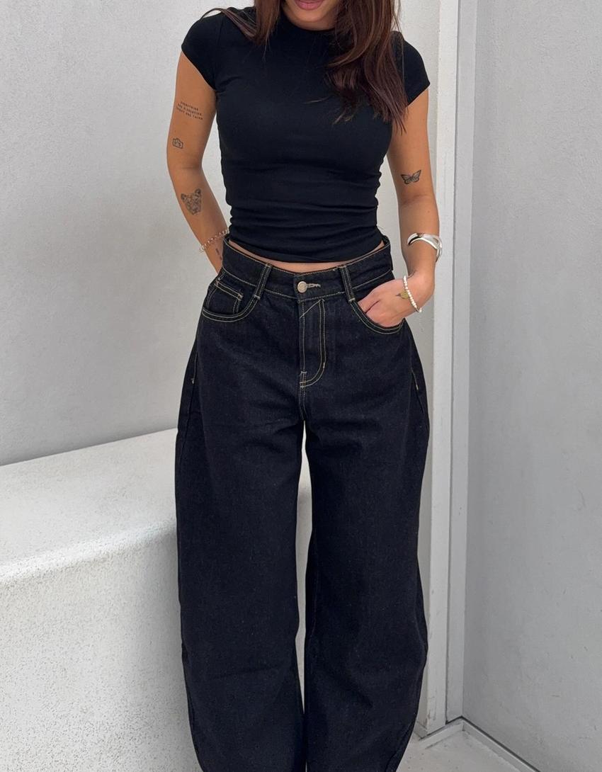 Jeans Wide Leg Barrel Taille Haute