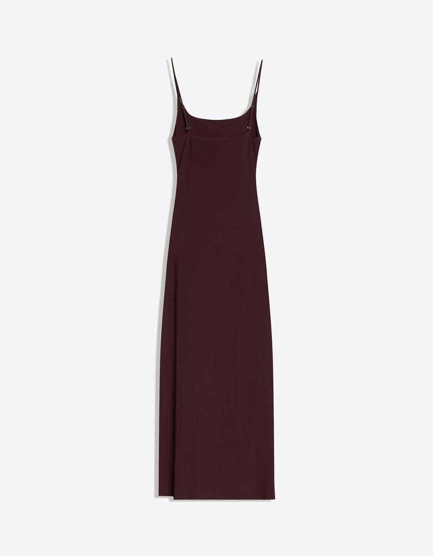 Robe Midi À Bretelles Froncée
