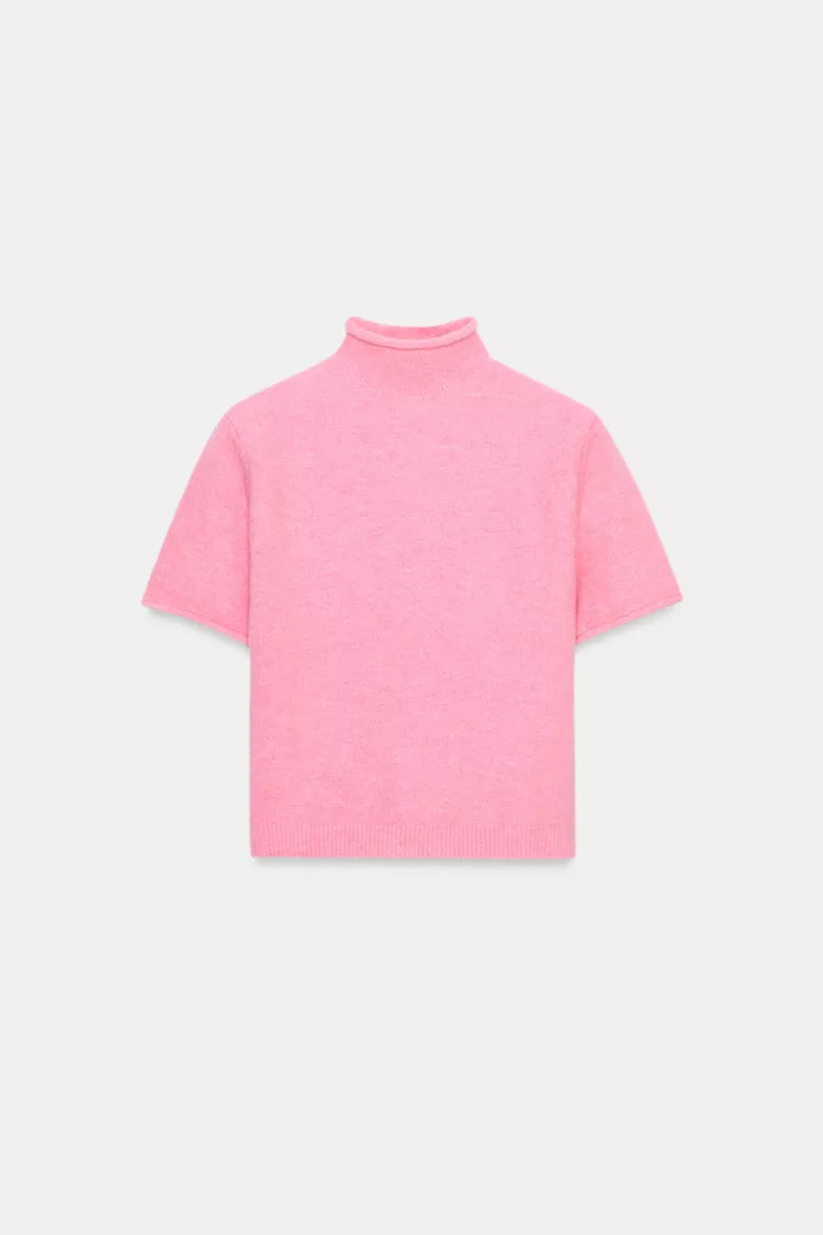 Pull En Maille Douce À Manches Courtes