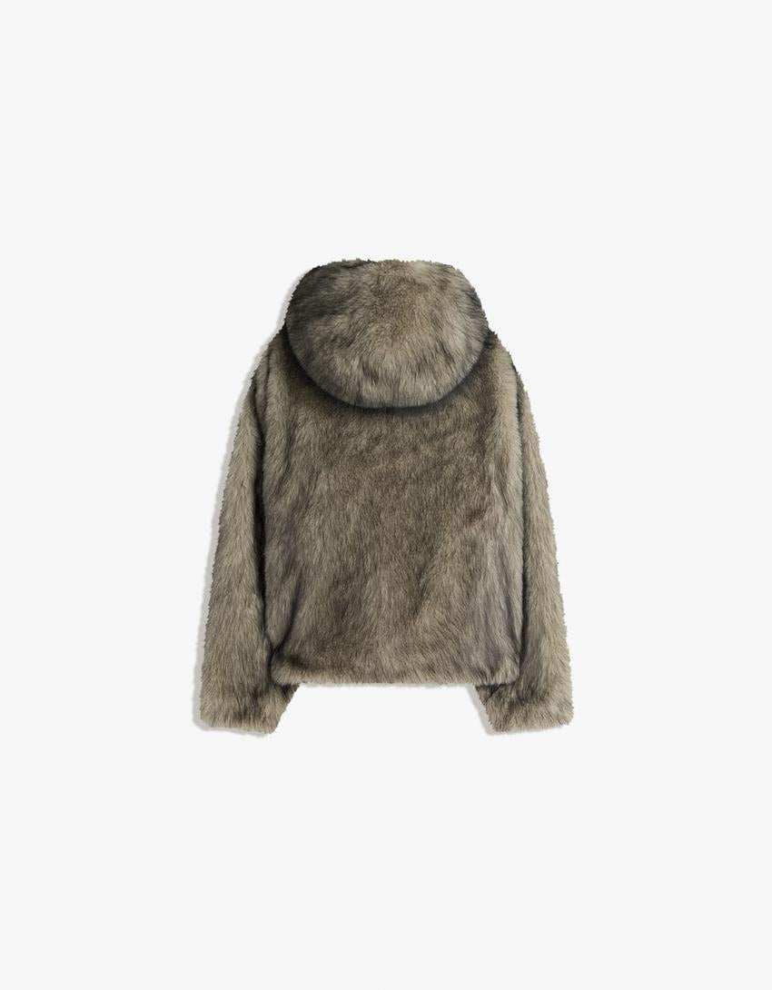 BLOUSON FAUSSE FOURRURE À CAPUCHE