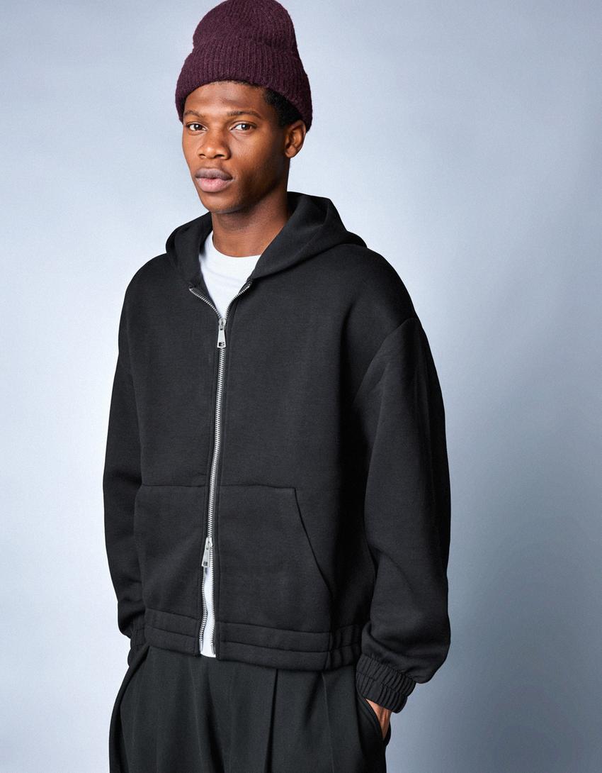 Sweat Zippé à Capuche Effet Néoprène