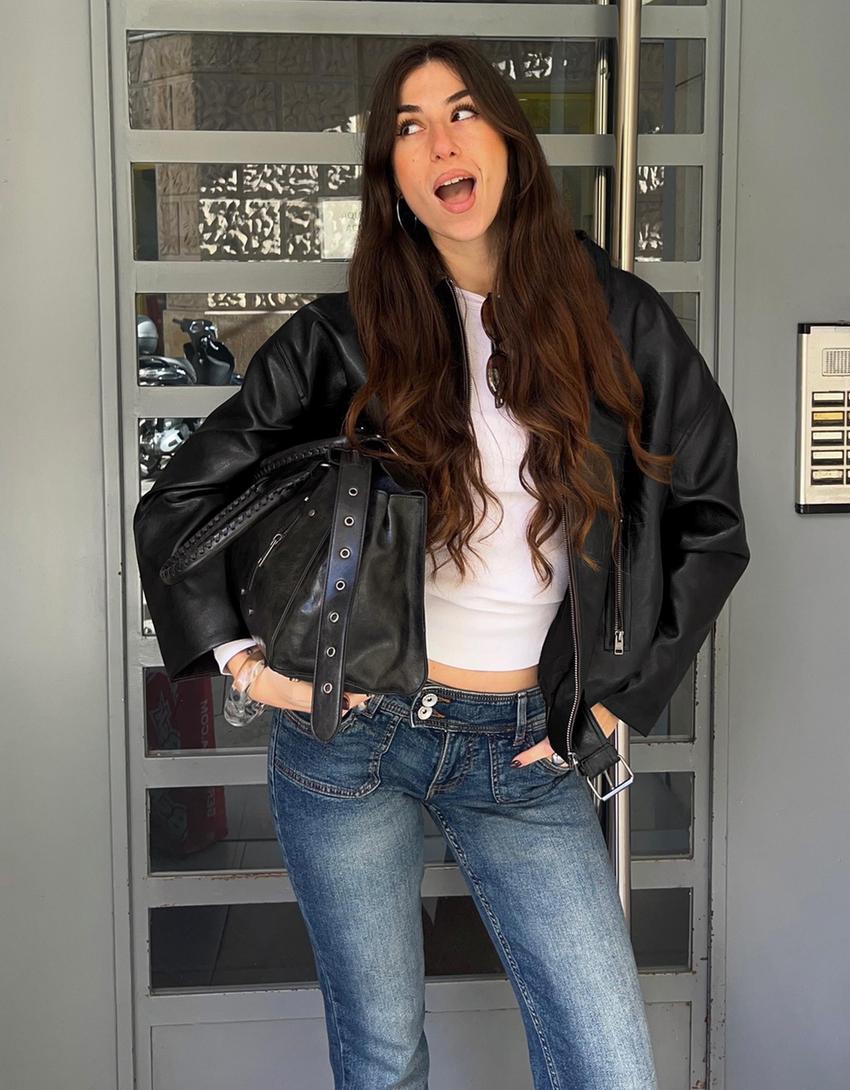 Blouson Bomber Similicuir Ceinture