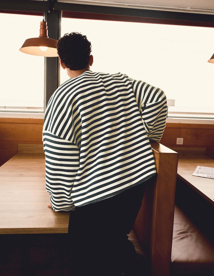 Sweat-Shirt Col Rond Rayé