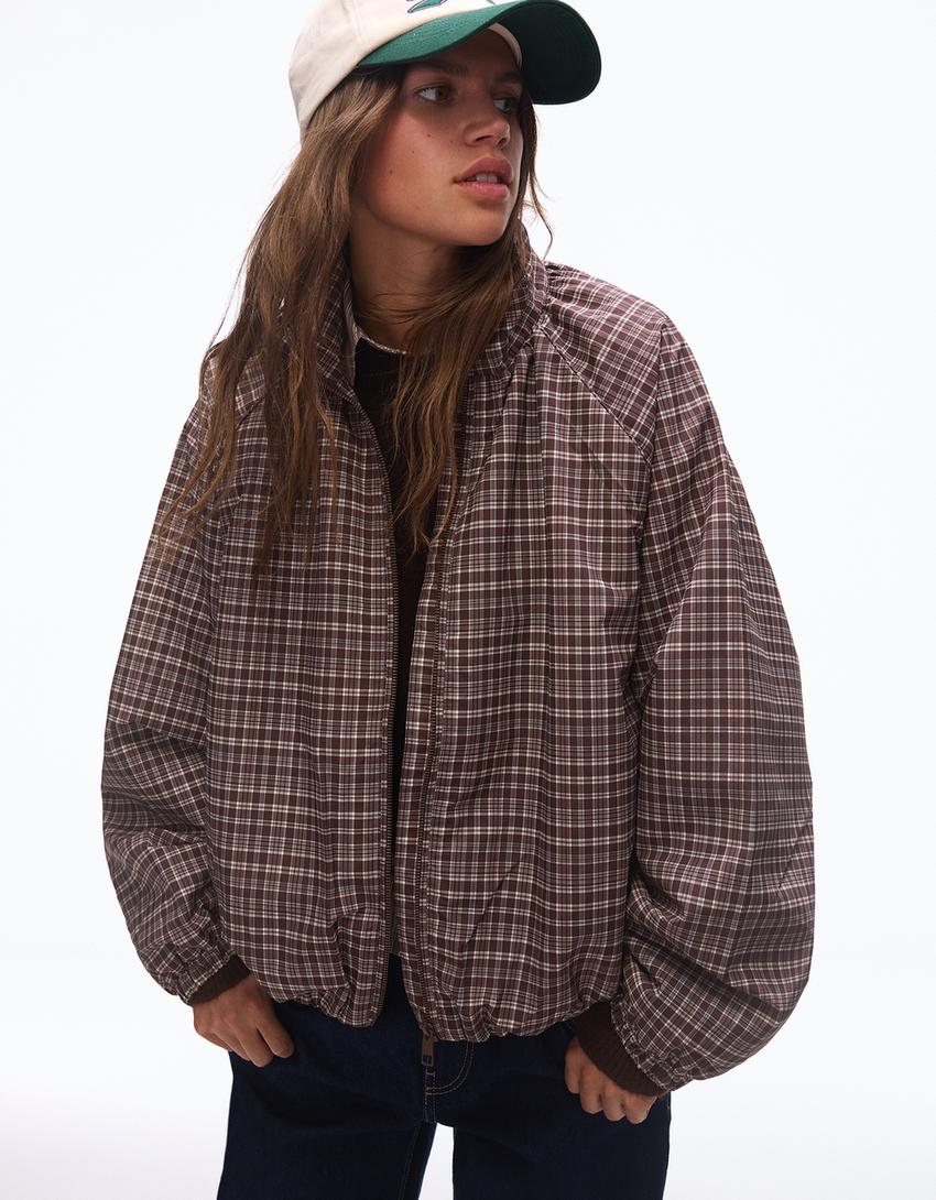 Blouson Zippé Oversize À Carreau
