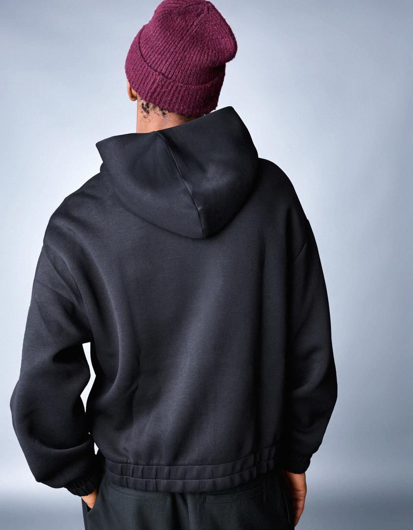 Sweat Zippé à Capuche Effet Néoprène