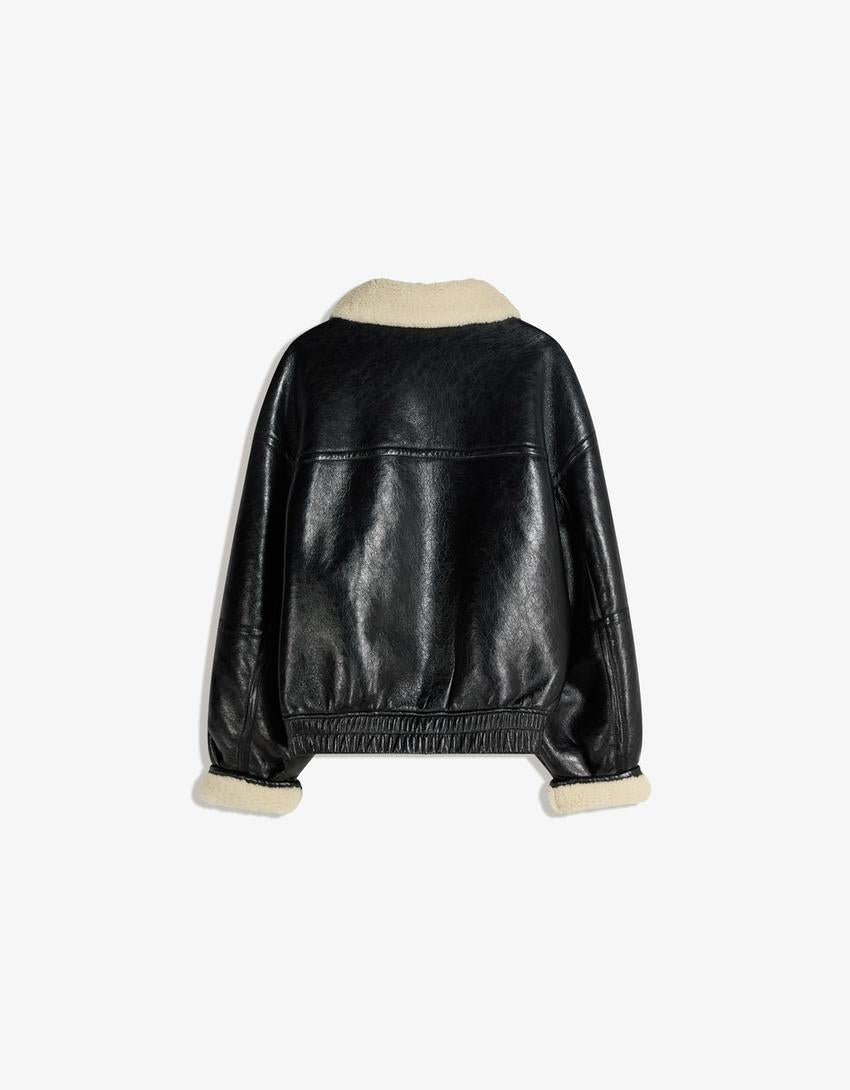 BLOUSON EFFET VINYLE COL FOURRURE