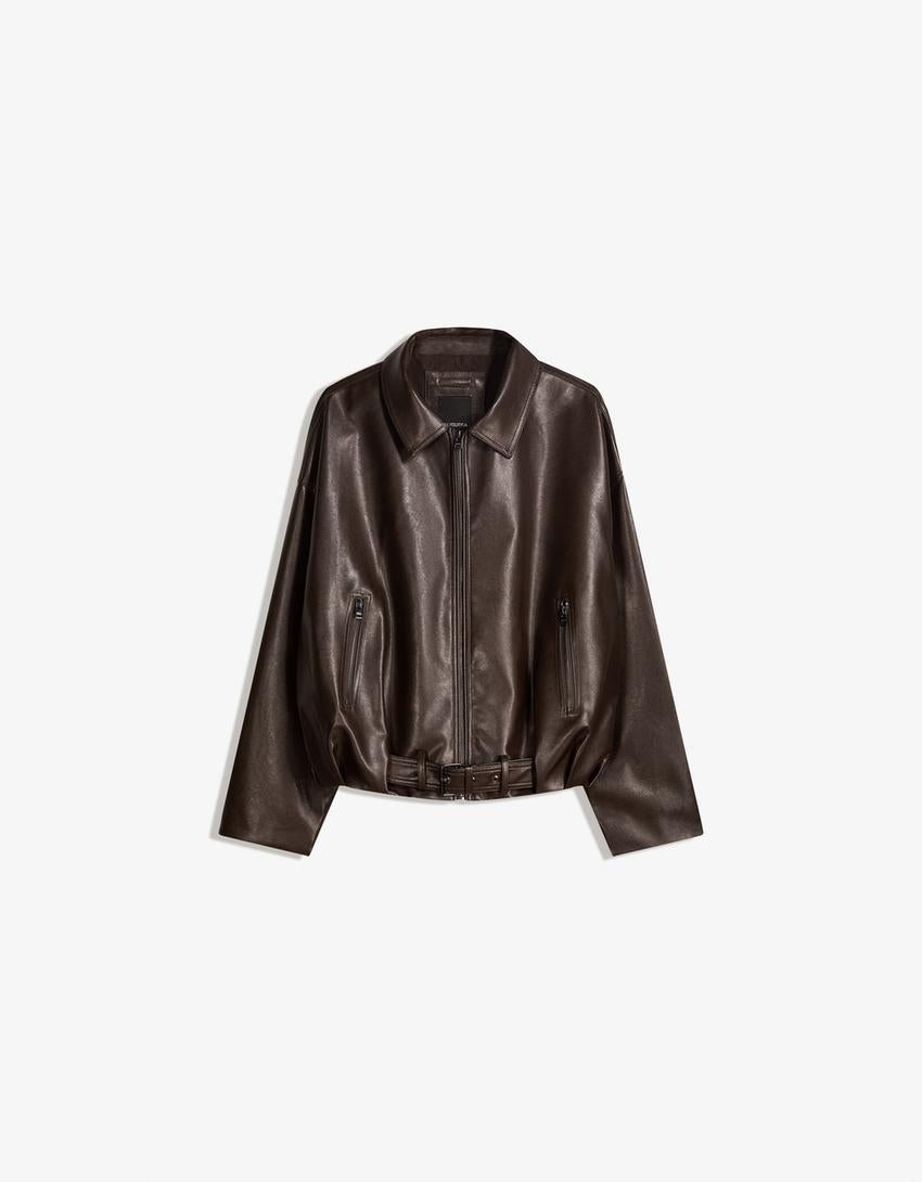 Blouson Bomber Similicuir Ceinture
