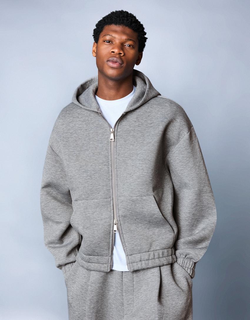 Sweat Zippé à Capuche Effet Néoprène