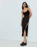 Robe Midi À Bretelles Froncée