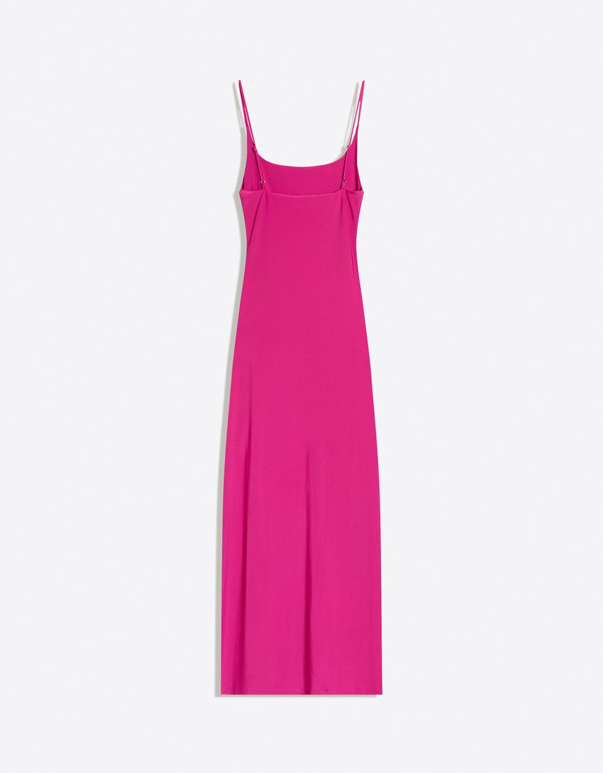 Robe Midi À Bretelles Froncée